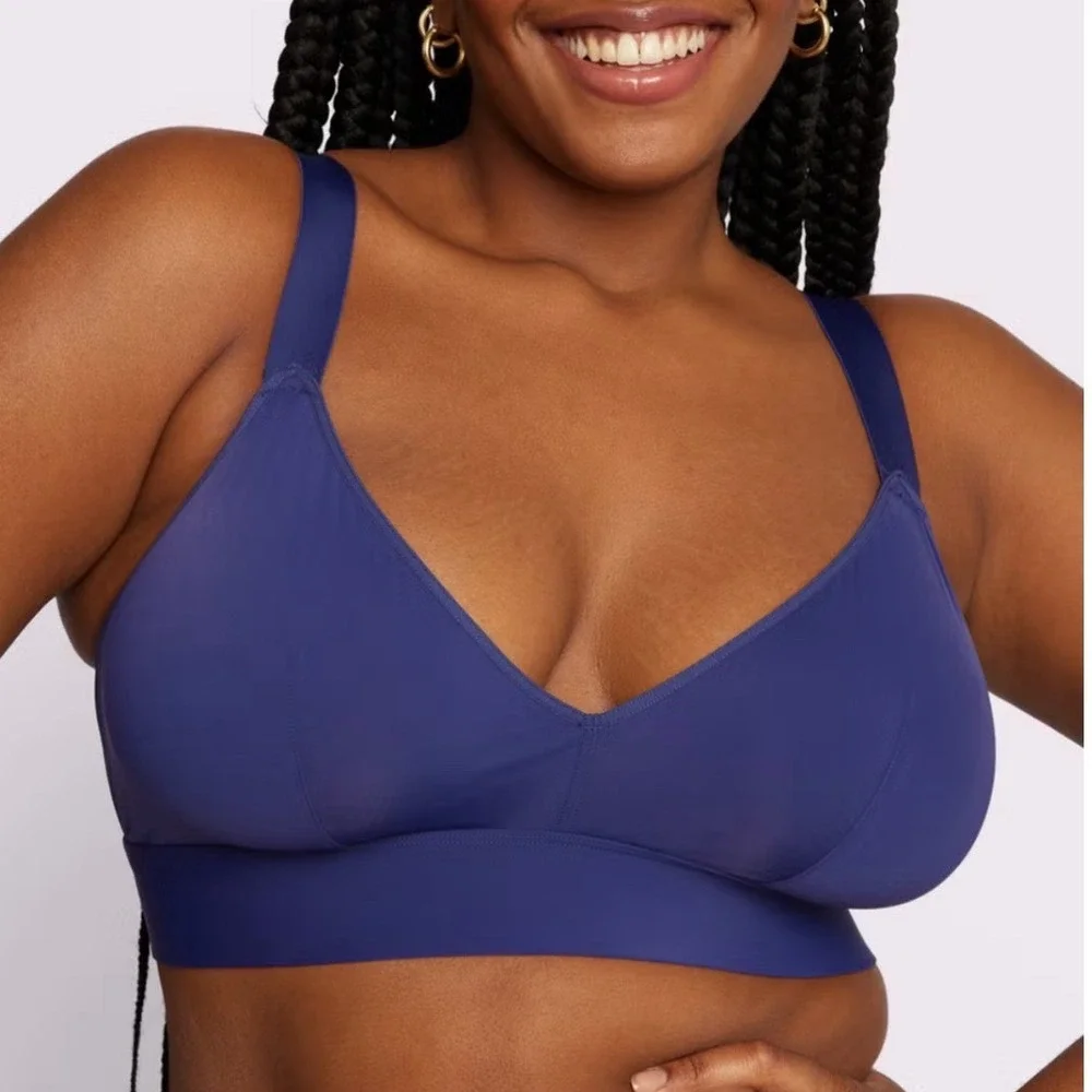 PARADE Plunge Bra Bralette Blue Mesh Panel Wireless Triangle Comfort Large